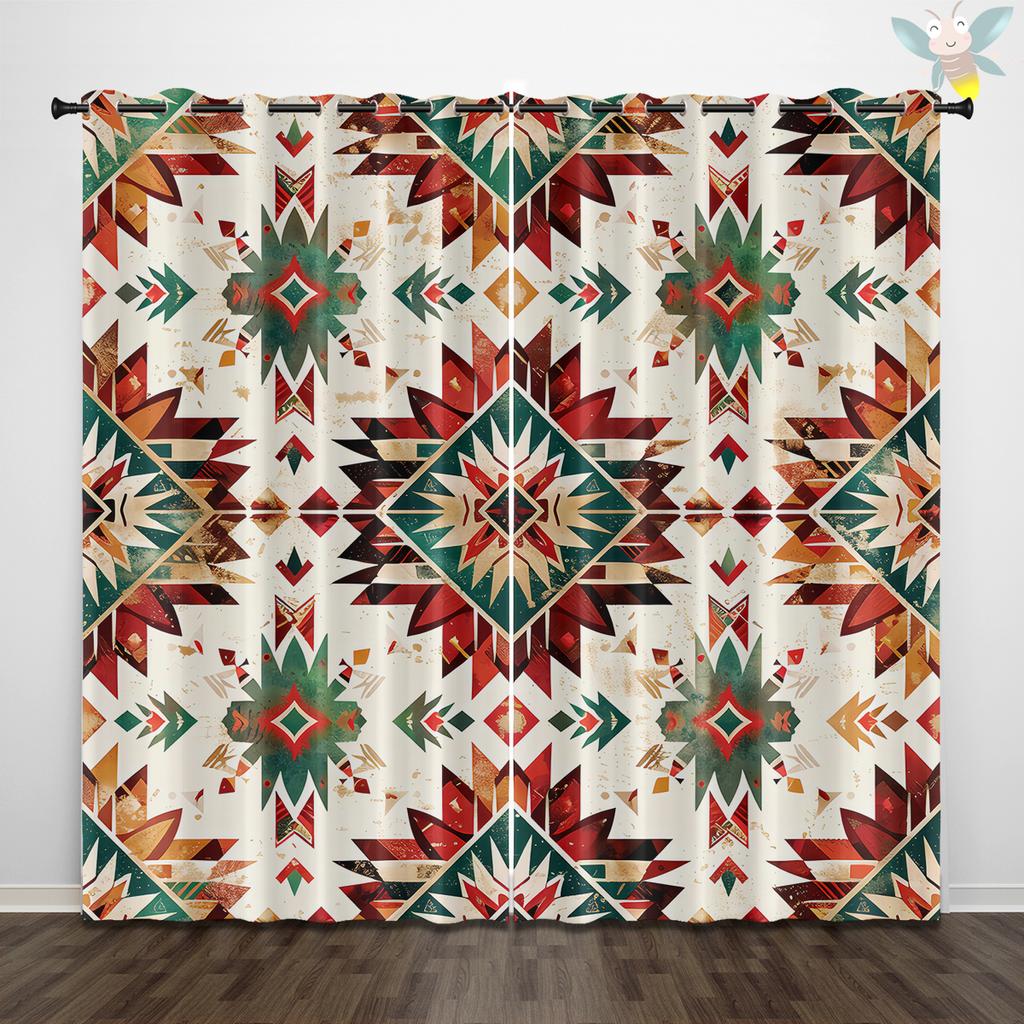 2 Stück Vorhänge im Bohème-Stil mit Retro-Geometrie-Mustern, zur Dekoration von Schlafzimmer und Wohnzimmer