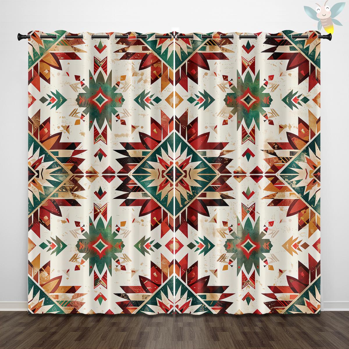 

2 шторы в стиле бохо с ретро-геометрическим рисунком, используются для декора спальни и гостиной. 140x160cm&Grommet Top