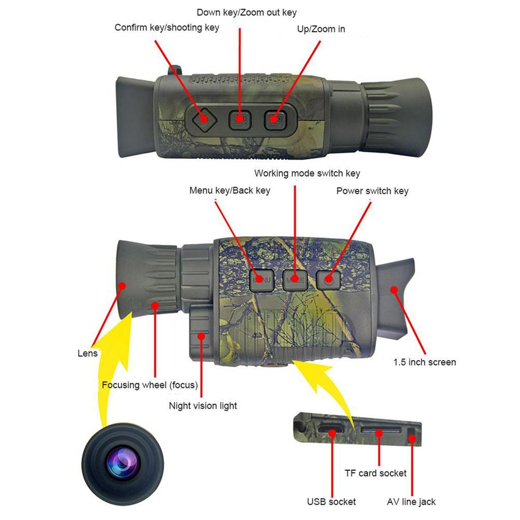 Nachtsicht Monokular 1,5 Zoll Display Nachtsichtgerät IR-Sensor mit 36MP Multifunktions-Nachtsichtgerät