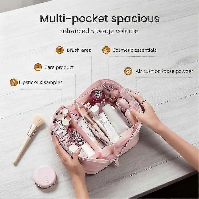 Travel Makeup Bag for Woman, 180 Lay-Flat Design, Large Capacity makeup organizer Pouch Open Flat Toiletry Bag, Triple-Proof Interior, Portable Puffer