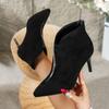 Fashion Slim Heel Single Boots Women's Fall New Pointed Toe Spliced Suede Non-Slip Wear-Resistant Rear Zip Shorthole