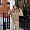 Street Knitted Fur Women's Cardigan Loose Zipper Long Sleeved Hooded Solid Knitwear Female Autumn Casual Chic Lady Outwear