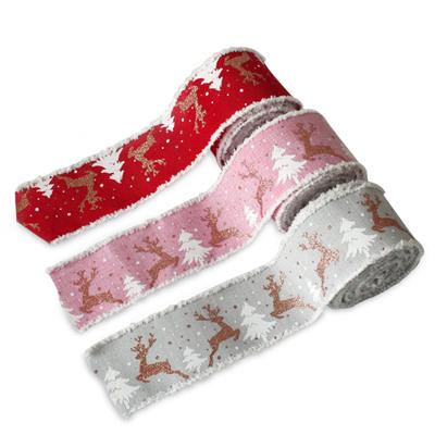 Christmas Printed Diy Ribbon Three-color Elk Christmas Tree Ribbon Wreath Bow Craft Ribbons