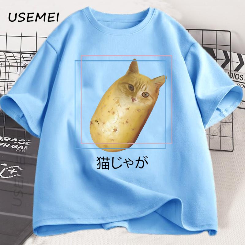 

Silly Potato Cat T Shirt Neko Meme T-Shirt Japanese Kitty Funny Tshirt Cotton Tees Men Women Casual Oversized T-shirts Clothes 4XL