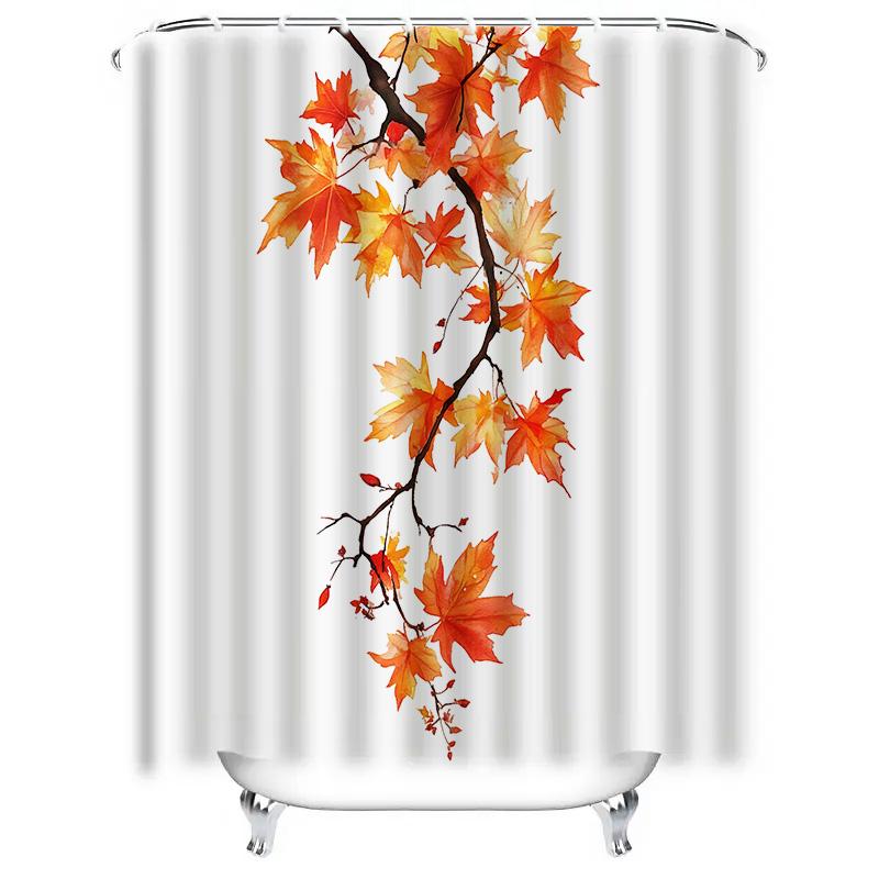 Autumn Maple Leaves Shower Curtain Bathroom Decor Waterproof Fabric With Leaf Branch Design Enclosure Hanging Curtain For Tub