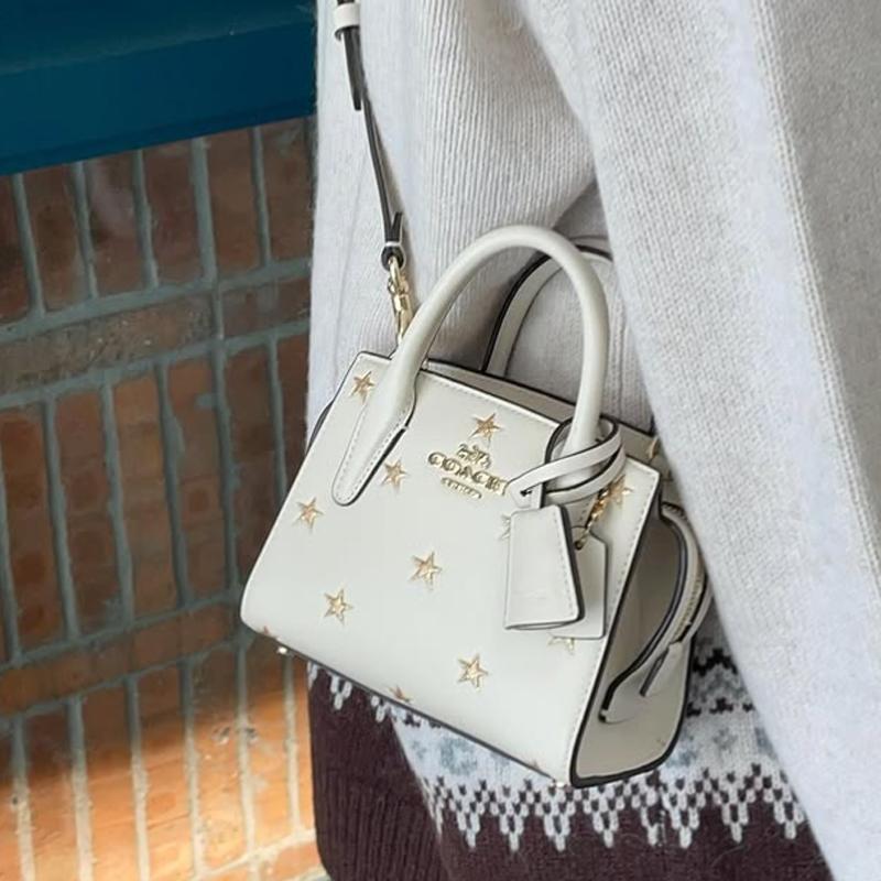 Coach Andrea 16 Star Print Zip Closure Leather Shoulder Crossbody Handbag Small Women handbag Chalk-White CW306-IMCAH