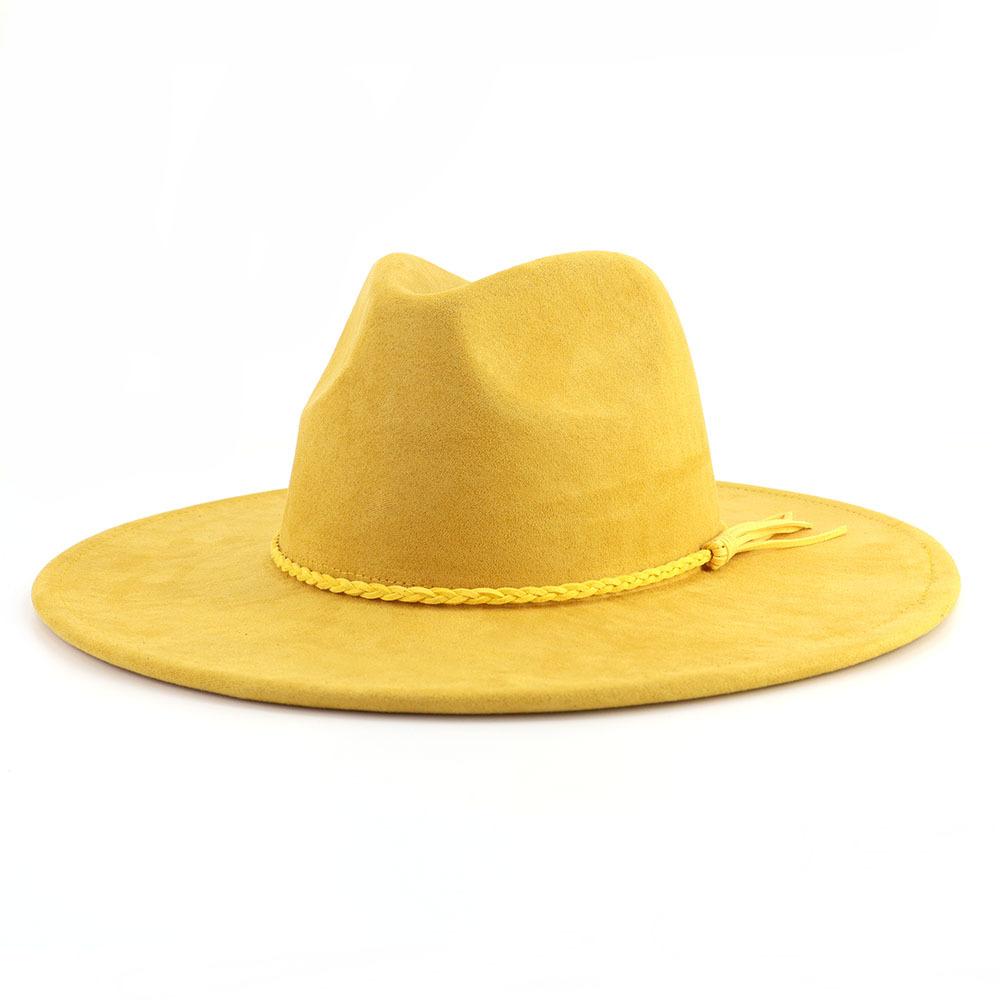 Unisex Suède Vilt Fedora Hoed Brede Rand Platte Rand Elegante Klassieke Herenhoed M 56-58cm gember