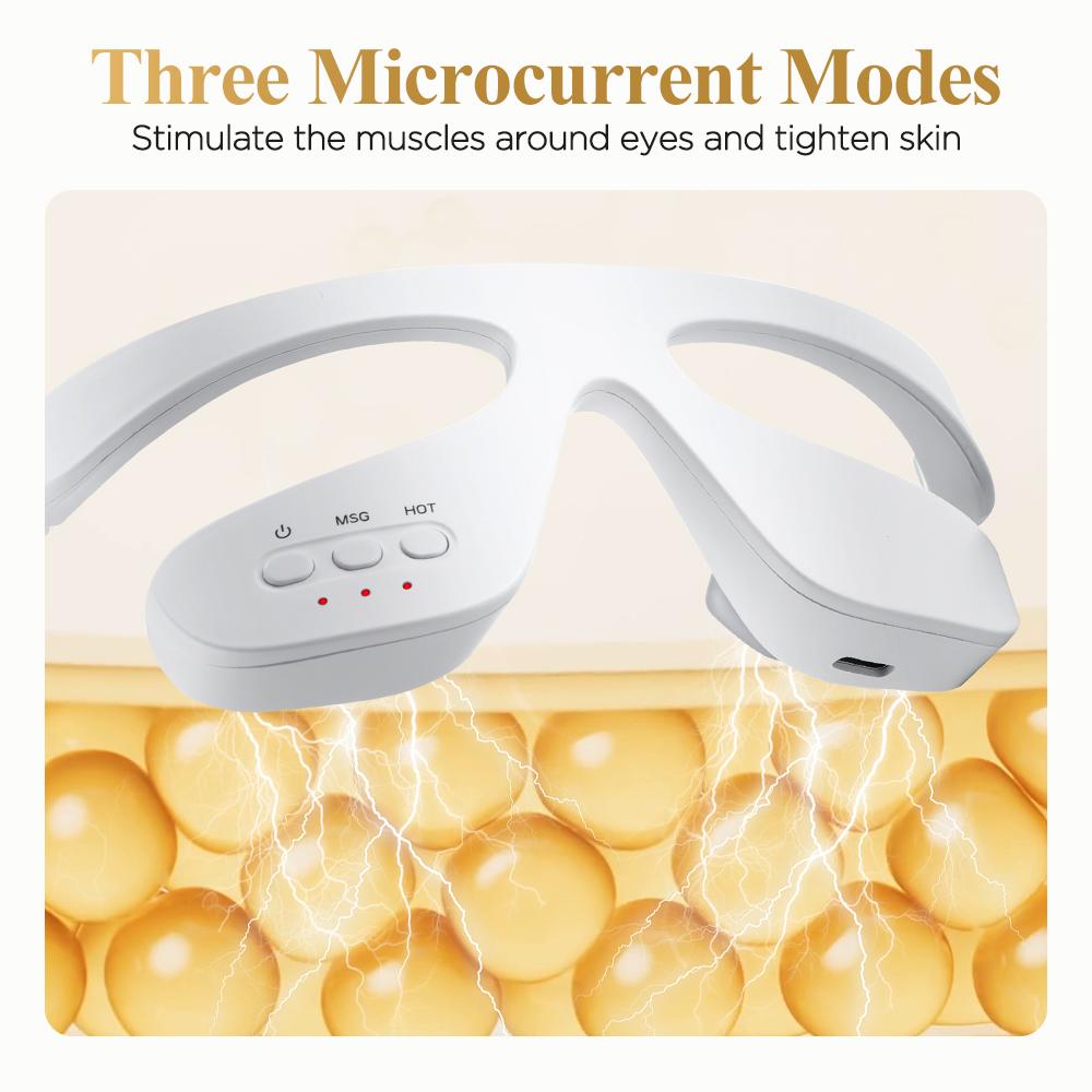 Microcurrent Under Eye Beauty Device Red Light Therapy Reduce Dark Circles 3D Eye Massager Relief Eye Fatigue with Glasses Strap