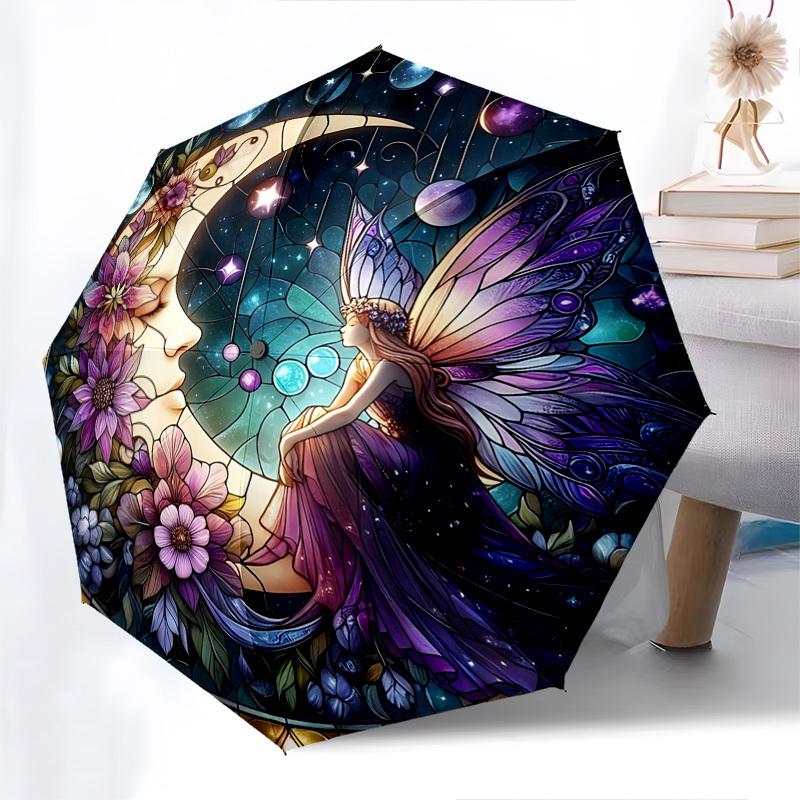 Fairy, Color RetroThemed Automatic Opening and Closing Umbrella 8 Ribs, Suitable for Leisure and Going Out, Outdoor Accessory, Gothic Styl