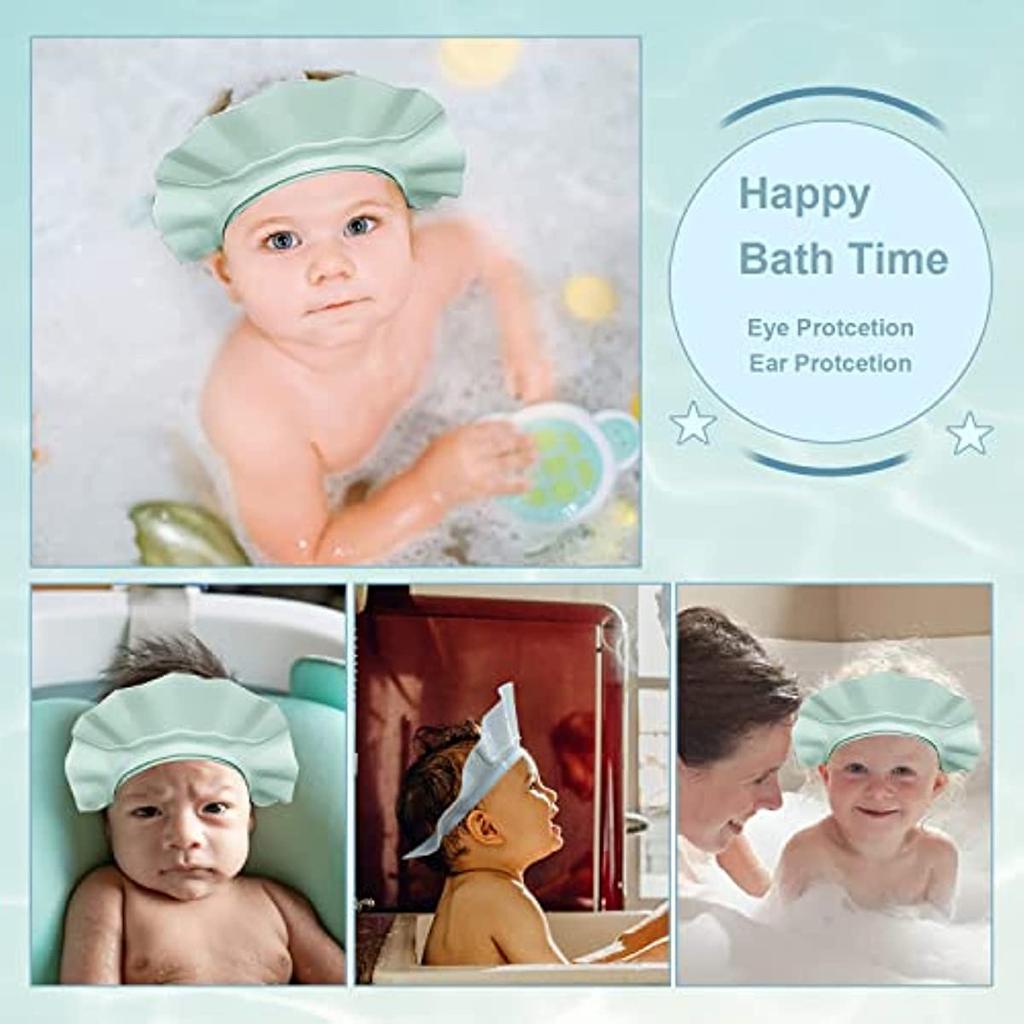 Baby Shower Cap Adjustable Baby Hair Washing Bath Shield Visor Hat Eyes Ears Head Protection Waterproof Soft Silicone Shower Cap for Kids Toddler