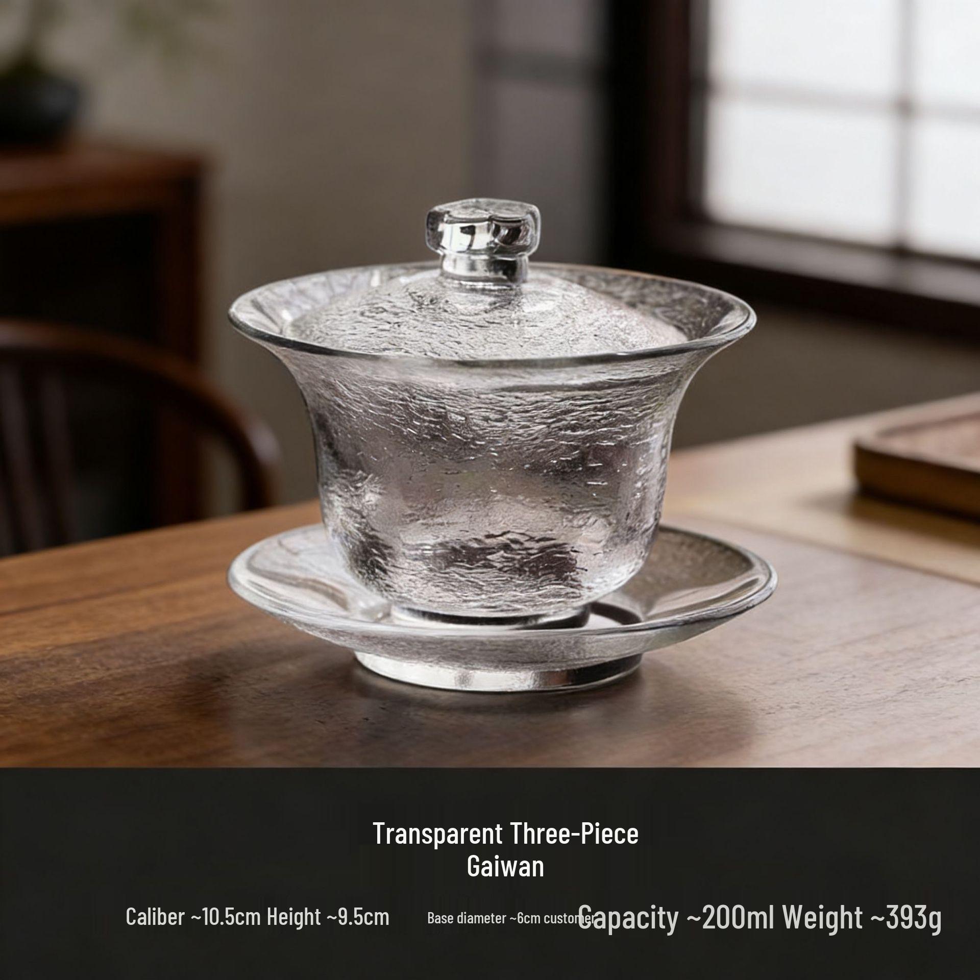 Hammered Glass Gaiwan with Gold Rim - 3-Piece Kung Fu Tea Set Regular