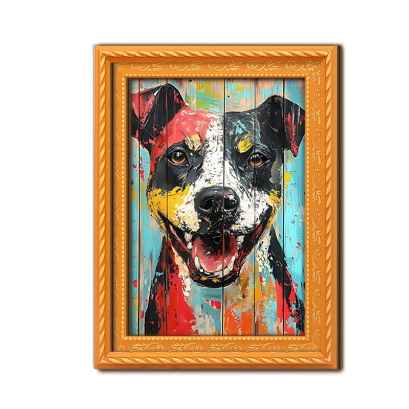 

Artistic Dog Themed Refrigerator Magnets Natural Wood Frame Fridge Magnets for Kitchen Decoration