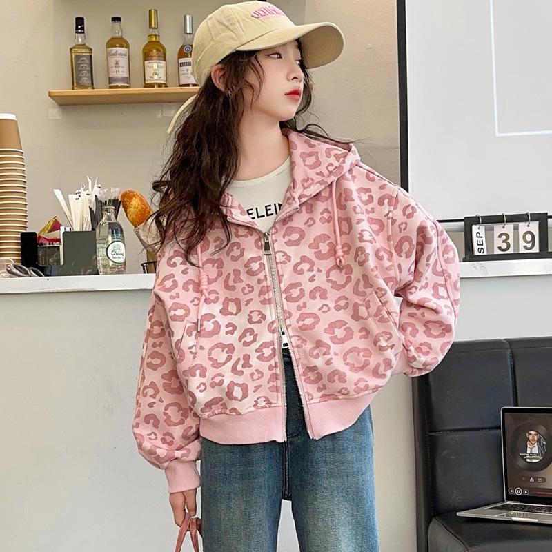 

Стильный кардиган-худи с леопардовым принтом для девочек - Весна/Осень 2025 170 cm