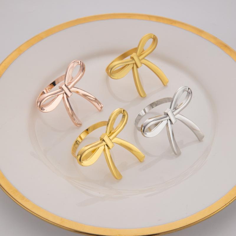 4Pcs Gold Bow Napkin Ring, Reusable Napkin Holder, Suitable For Valentine'S Day, Parties, And Wedding Table Decorations