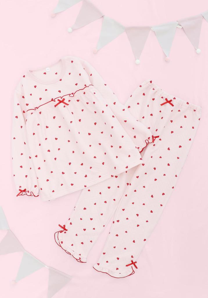 Kaituck Family Kids' Long Sleeve Heart Print Quilted Pajamas, Spring/Autumn, Sizes 130cm, 140cm, 150cm, and 160cm (160cm, Pink)