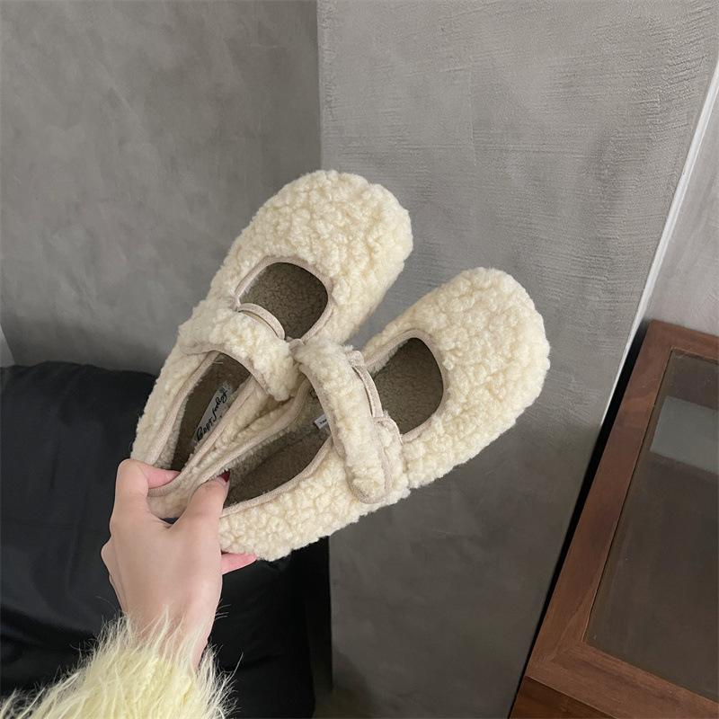 

Нежный вечерний ветер абрикосовые пушистые туфли женские носят осенью и зимой, бархатные теплые, с мелким вырезом туфли Мэри Джейн туфли Дуду хлопковые туфли 40