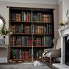 2pcs   2D Flat Curtain Bookshelves Retro Versatile 100% Polyester  Without Electricity Versatile Applies To Room_bedroom_Window