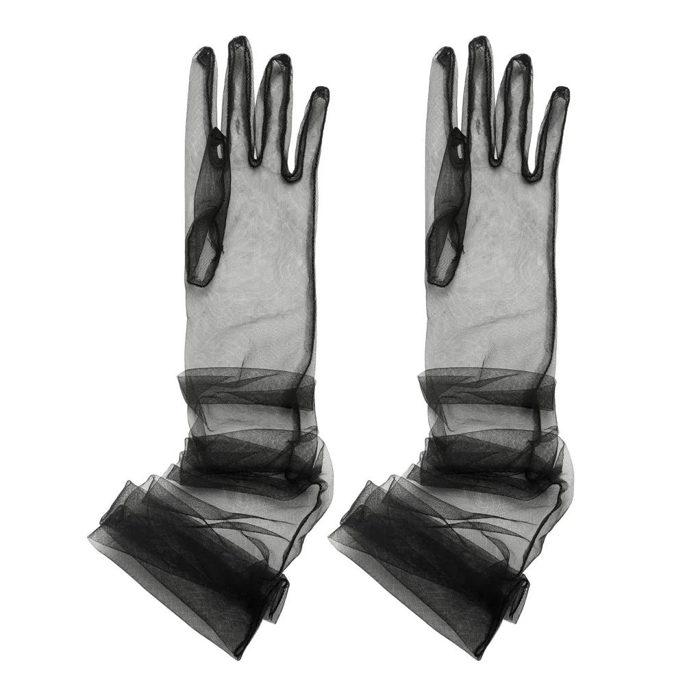Zomer Dun Gaas Lange Transparante Handschoenen Volle Vinger Naadloze Wanten Zonbescherming Lange Doorzichtige Handschoenen Accessoires