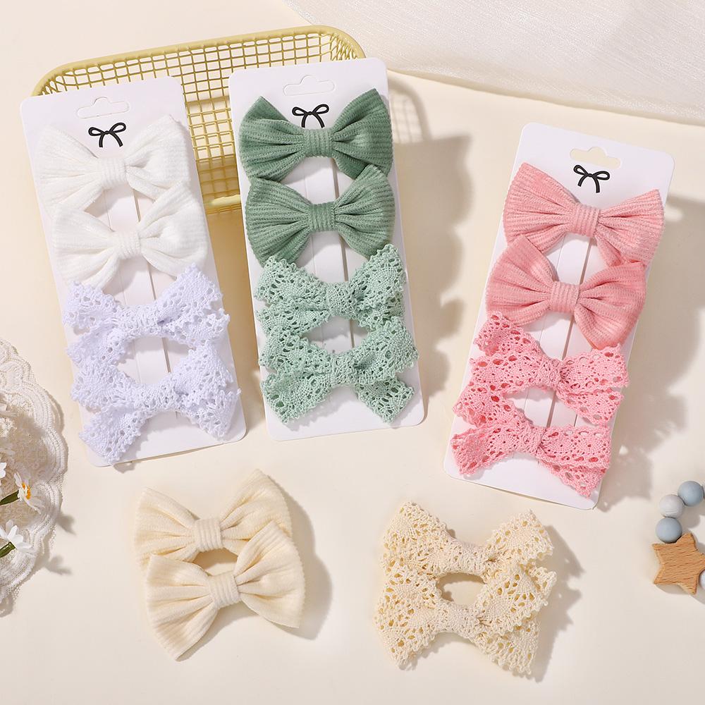 4Pcs/Set Solid Color Lace Hair Clips for Girls Handmade Velvet Bowknot Baby Hairpins Sweet Headwear Hair Accessories
