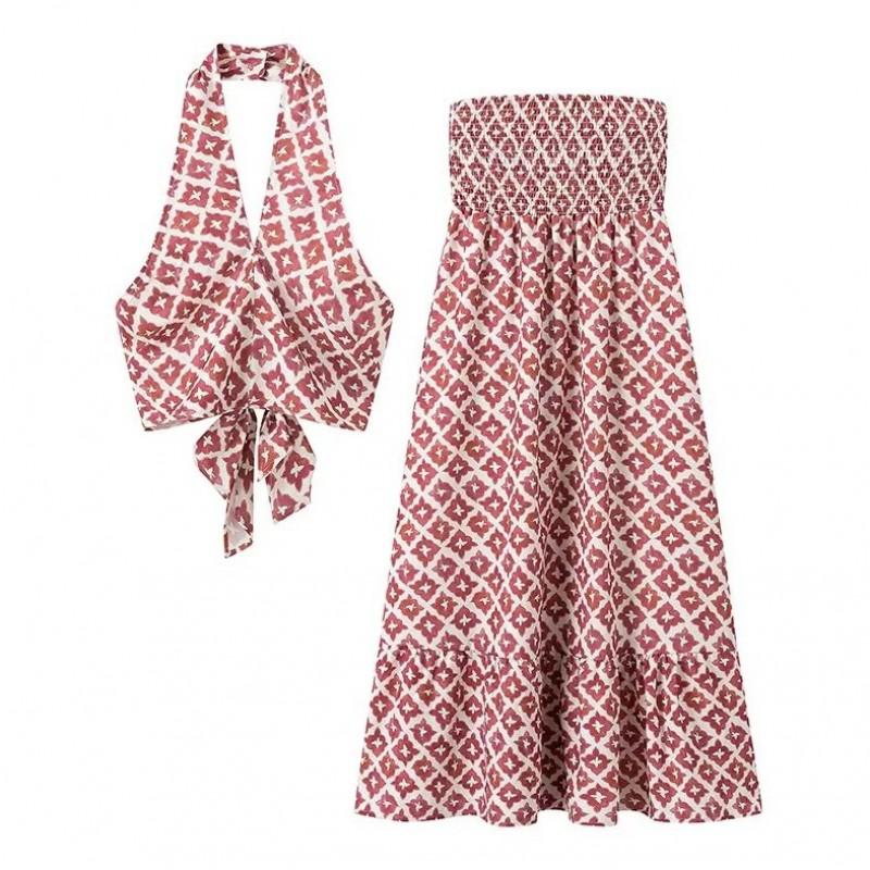 Womens High-Waisted A-Line Knit Skirt Set With 3D Print Necktie Design Streetwear Short