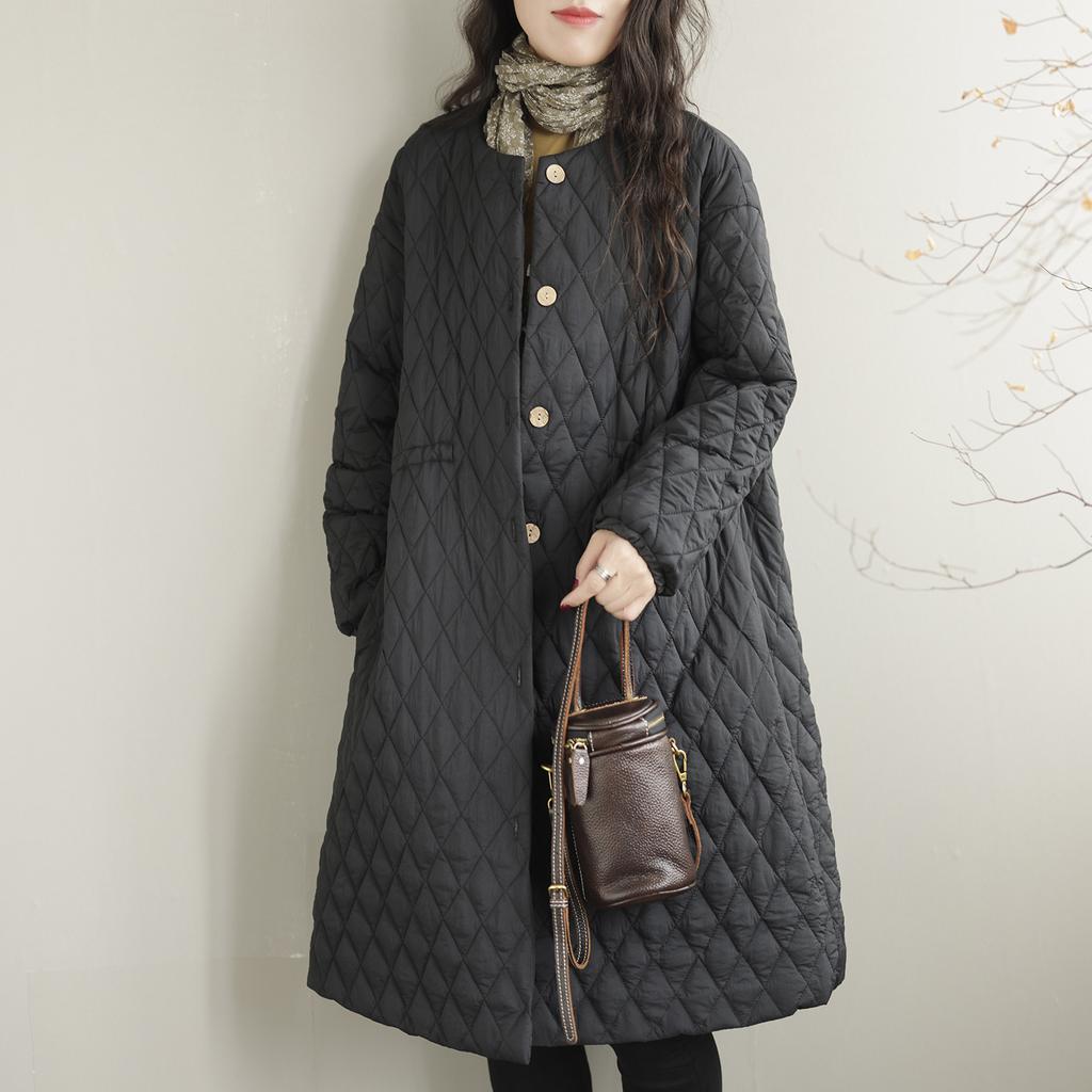 Winter Women's Cotton Outwear Loose Mid-Length Rhombus Plaid Pure Color New Style Women's Jacket