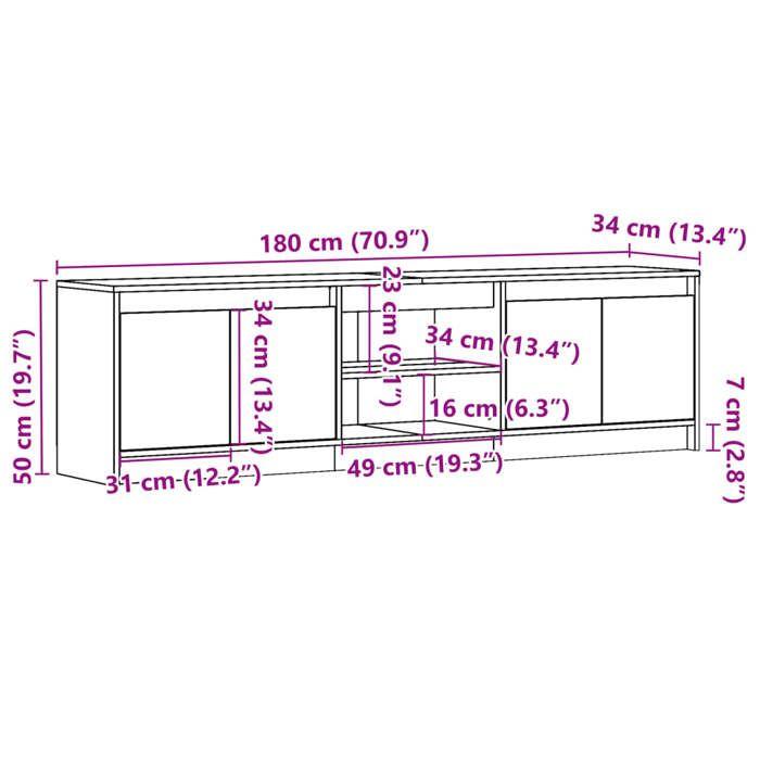 VidaXL TV Stand with LED Black 180x34x50 Cm Engineered Wood, TV Bench, Hi-fi Cabinet, Entertainment Center, TV Sideboard, 3307913