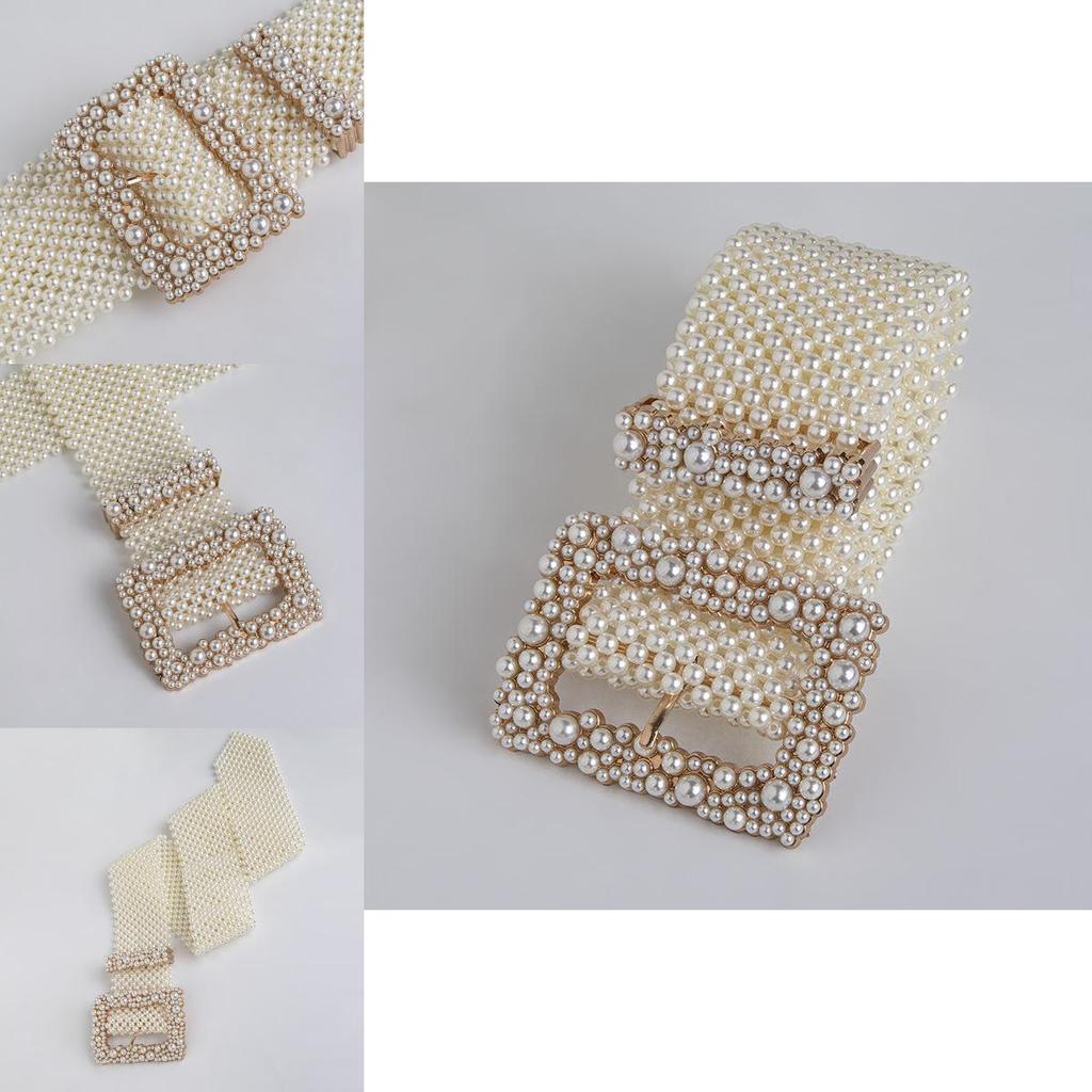 Artificial Pearl Waist Chain With Square Needle Buckle Design For Bridal And Formal Wear