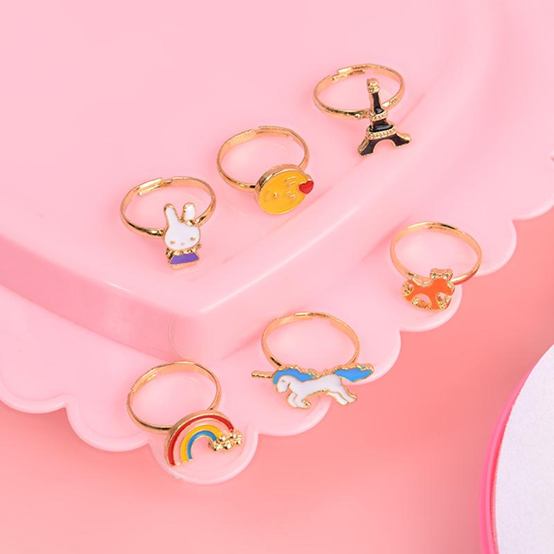 36 Adet Çocuk Ayarlanabilir Yüzük Kızlar İçin Sevimli Rol Yapma Makyaj Oyuncakları Karikatür Takı Alaşım Hayvan Emaye Yüzük Doğum Günü Hediyesi TMZ