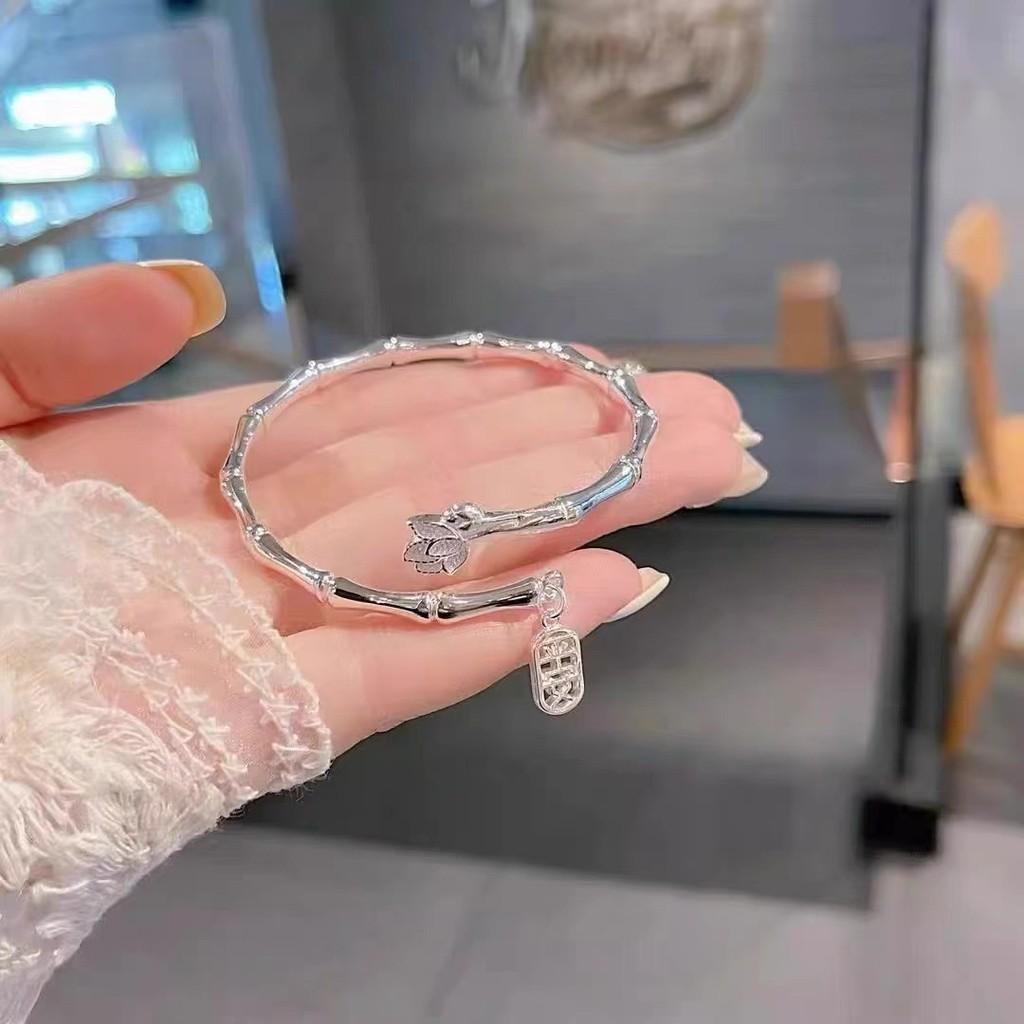 Geometric Lotus Trendy Bamboo Bracelet Chic Alloy Bangle Womens Jewelry Gift
