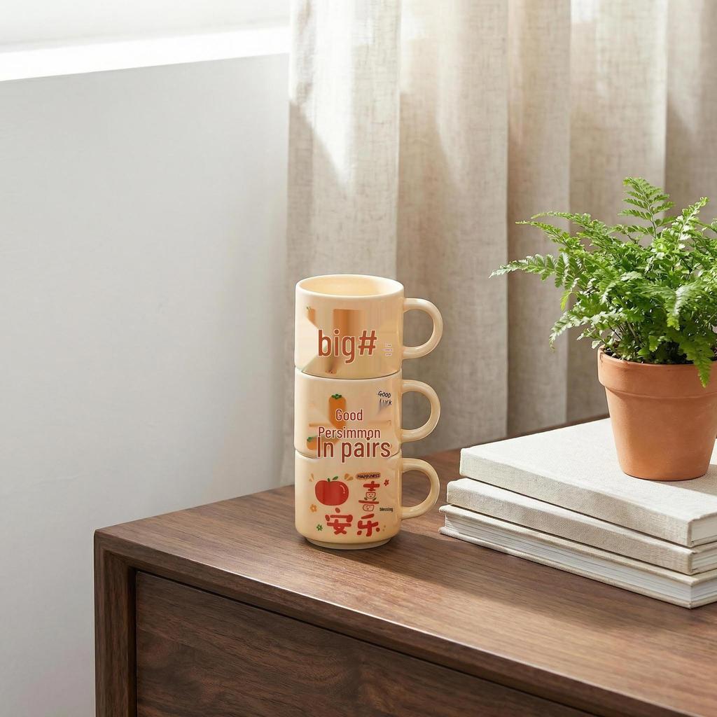 Chinese-Style Cute Ceramic Mug with Handle - Creative Office & Breakfast Cup, Ideal for Couples or as a Gift