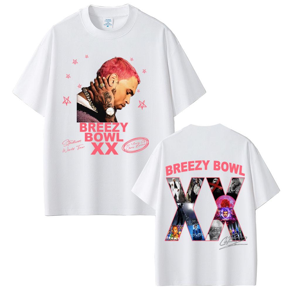 Rapper Chris Brown Breezy Bowl XX 2025 Tour T Shirt Unisex Women Hip Hop Fashion Pop Music Tshirts Casual Cotton Vintage Tshirt