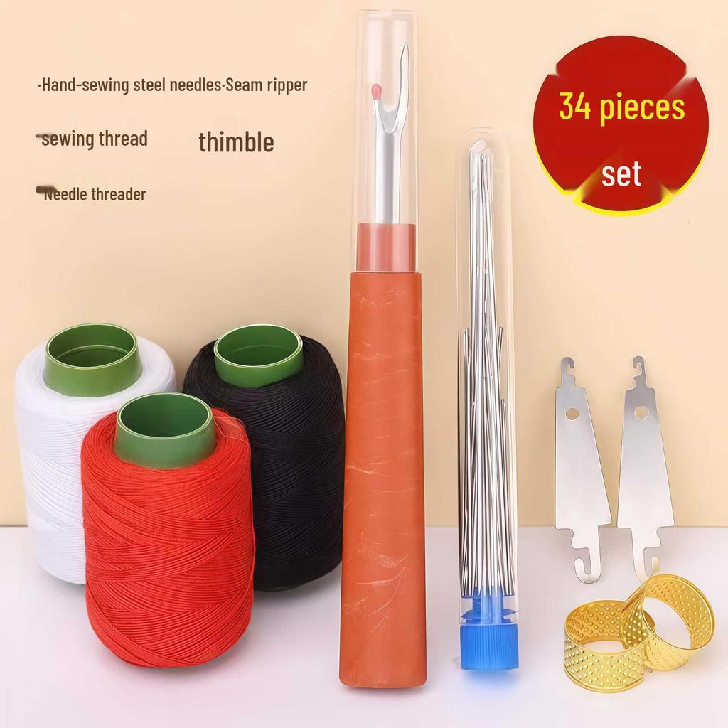 34-Piece Large Eye Hand Sewing Needle Set - Includes Long, Thin, Traditional, and Embroidery Needles for Easy Use