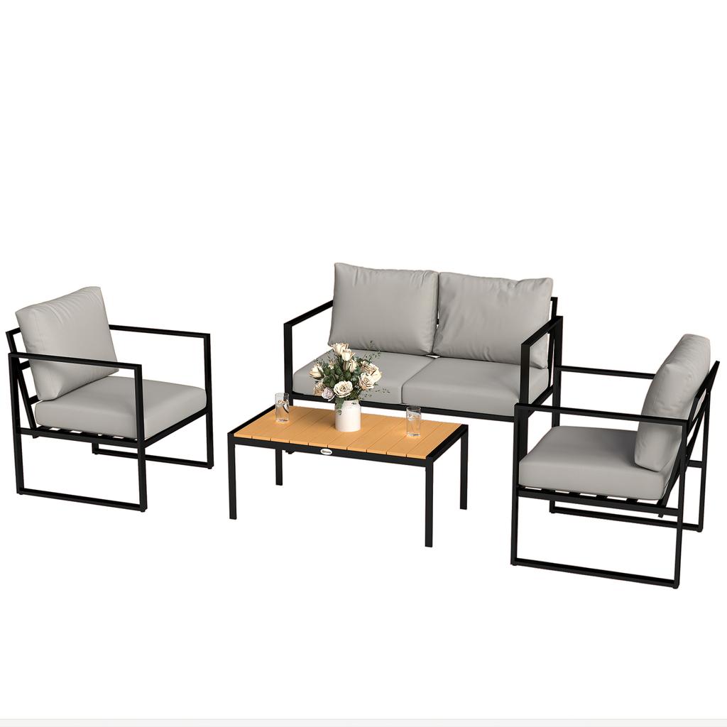 Outdoor Garden Furniture Set 4 Piece Patio Furniture With Slatted Table Indoor Outdoor Balcony Patio Conservatory Set