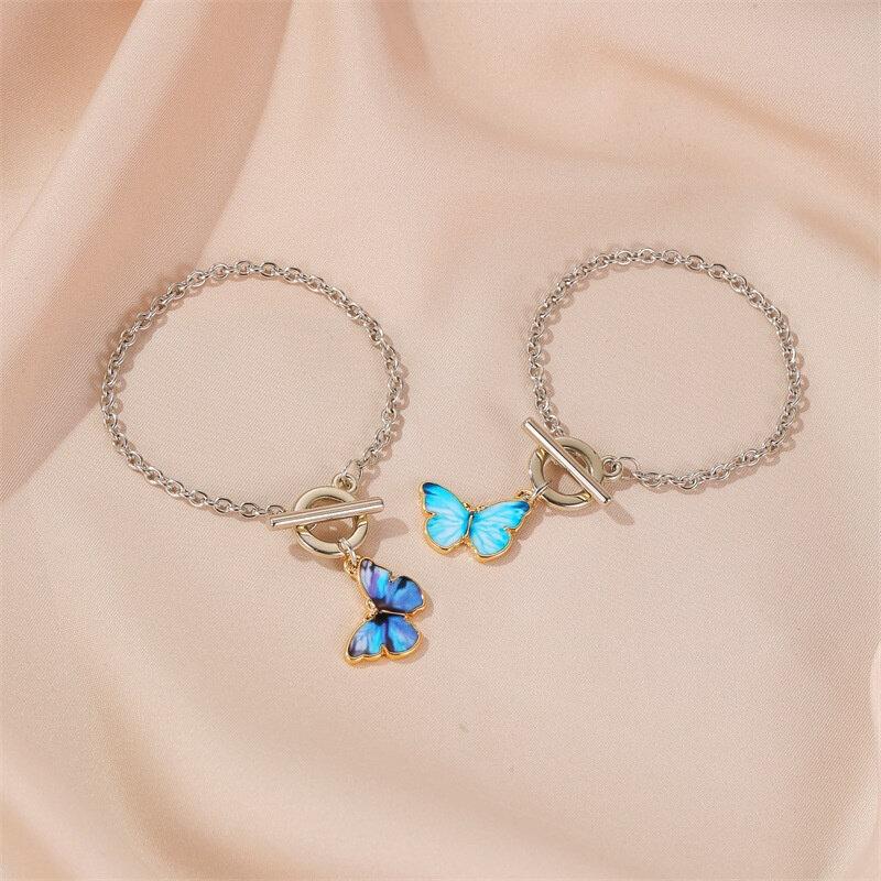 Blue Purple Butterfly Necklace for Women Trendy Simple Dangle Clavicle Chain Metal Necklaces Bracelets Jewelry Gifts