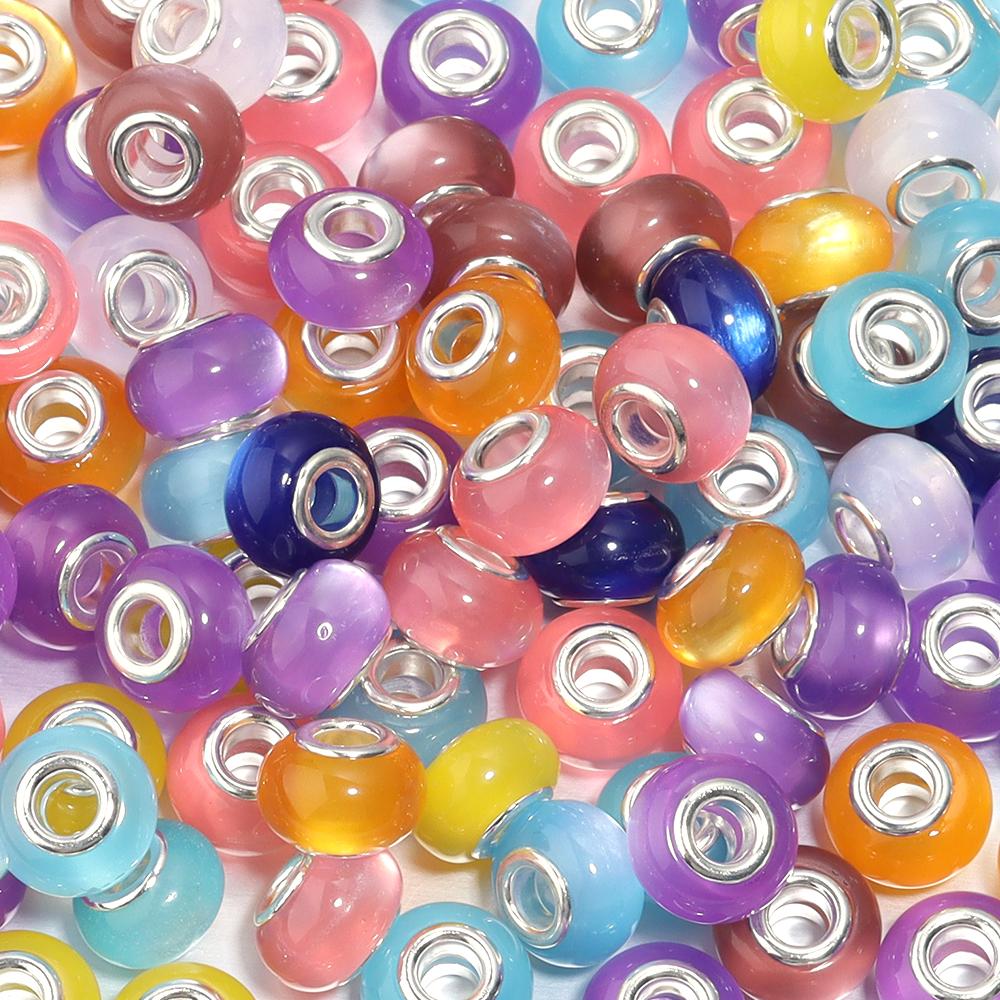 

20pcs/lot Resin Beads Colorful Imitation Cat Eye Stone Big Hole Loose Beads For Jewelry Making DIY Bracelet Necklace Accessories