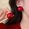 Retro Red Round Pearl Stud Earrings Simple Versatile Earrings European and American Exaggerated Earrings Women