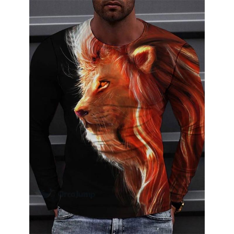 3D Tiger Print Long Sleeve T-shirt Spring And Autumn Men's Daily Casual Long Sleeve Top Urban Street Fashion Long Sleeve T-shirt