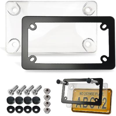 Motorcycle License Plate Covers- Bubble License Plate Protector And Black Stainless Steel Metal License Plate Frame, Unbreakable Protective Cover Is