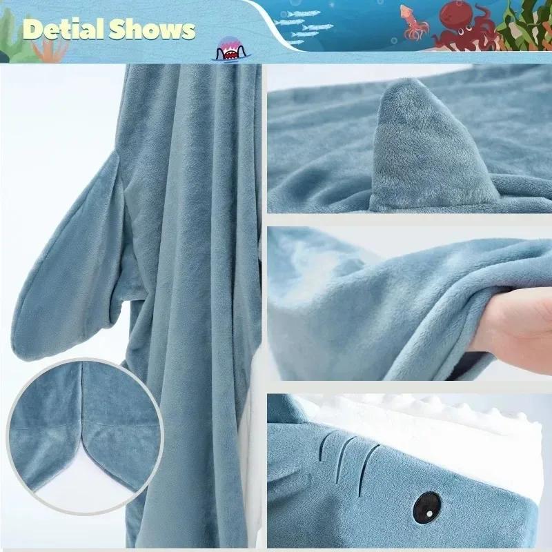 Shark Blanket Plaid Cute Women Pajamas Soft Sleeping Warm Plaid Adult Shawl Blanket Wearable Shark Gown Bathrobe Comfy Homewear