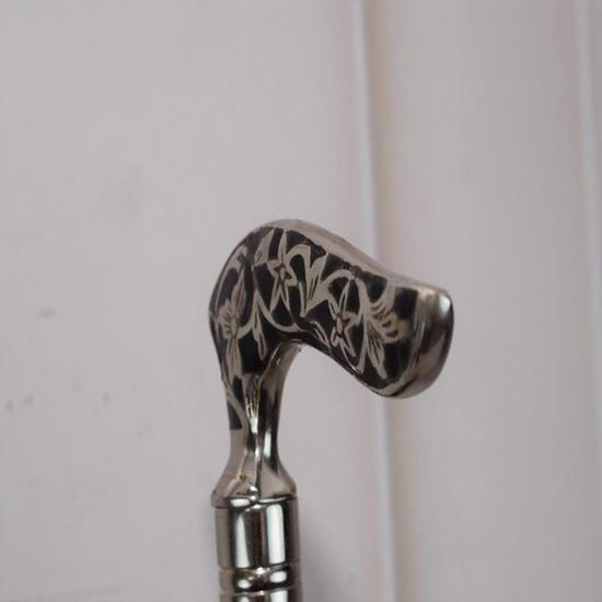 93,98 cm Gehstock Aluminium Holz Gehstock Geschenk für Großvater Vater Silber und Schwarz Solider Stock Sammlerstück