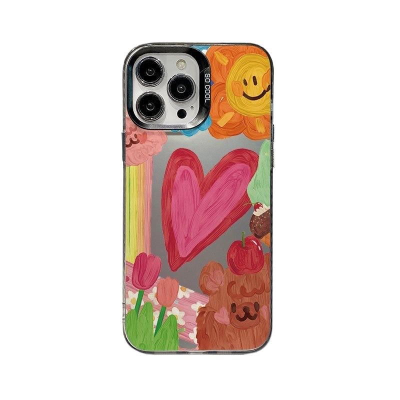 Graffiti Heart Case for iPhone 16 Pro Max and iPhone 15 Pro, New Color Silver 14/13, High-End Feel