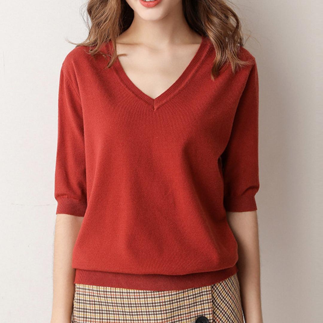 

Модний жіночий в язаний светр з V-подібним вирізом, вільна сорочка, футболка 2XL вина червоного кольору