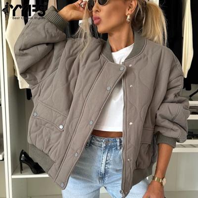 Winter Solid Color Long-sleeved Casual Button Zipper Cotton Jacket Women's Clothing