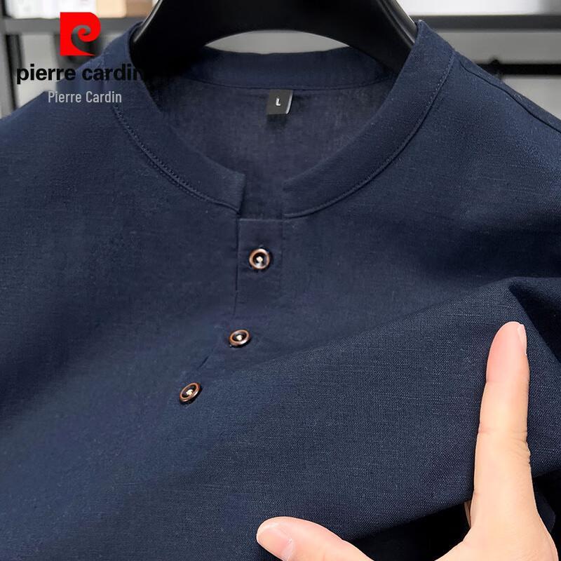 Pierre Cardin Men s Linen Blend Stand Collar Short Sleeve T-Shirt 2XL