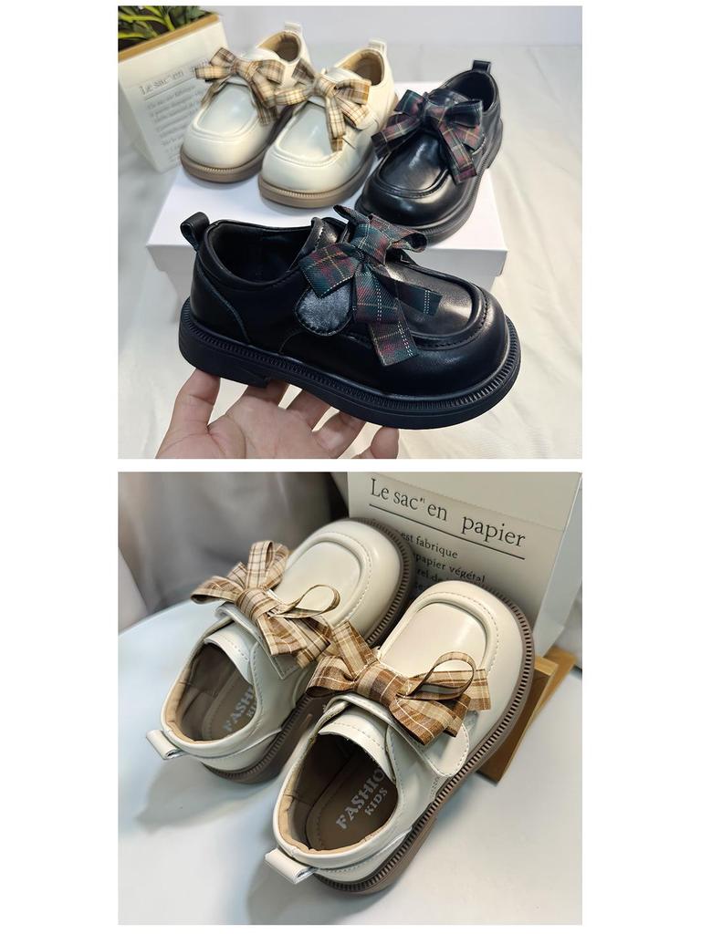 Chic Plaid Bow Korean Loafers for Girls: Stylish Princess Leather Shoes