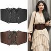 Spicy Girl Wide Cummerbunds Solid Color Western Cowboy Belt Elegant PU Leather Corset  Dress