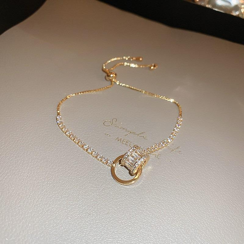 Zircon rhombus flower hollow adjustable bracelet Korean niche exquisite bracelet temperament versatile fashion jewelry women