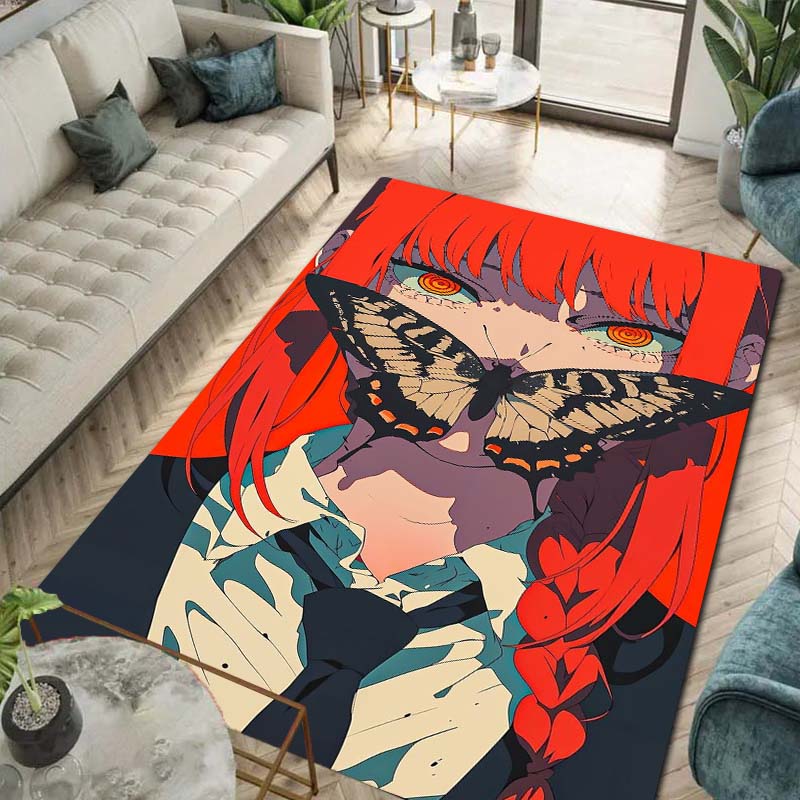 Chainsaw Man Anime Character Print Flannel Area Rug Non-Slip Soft Floor Mat For Couch Bedroom Living Room Indoor Home Decor Gift