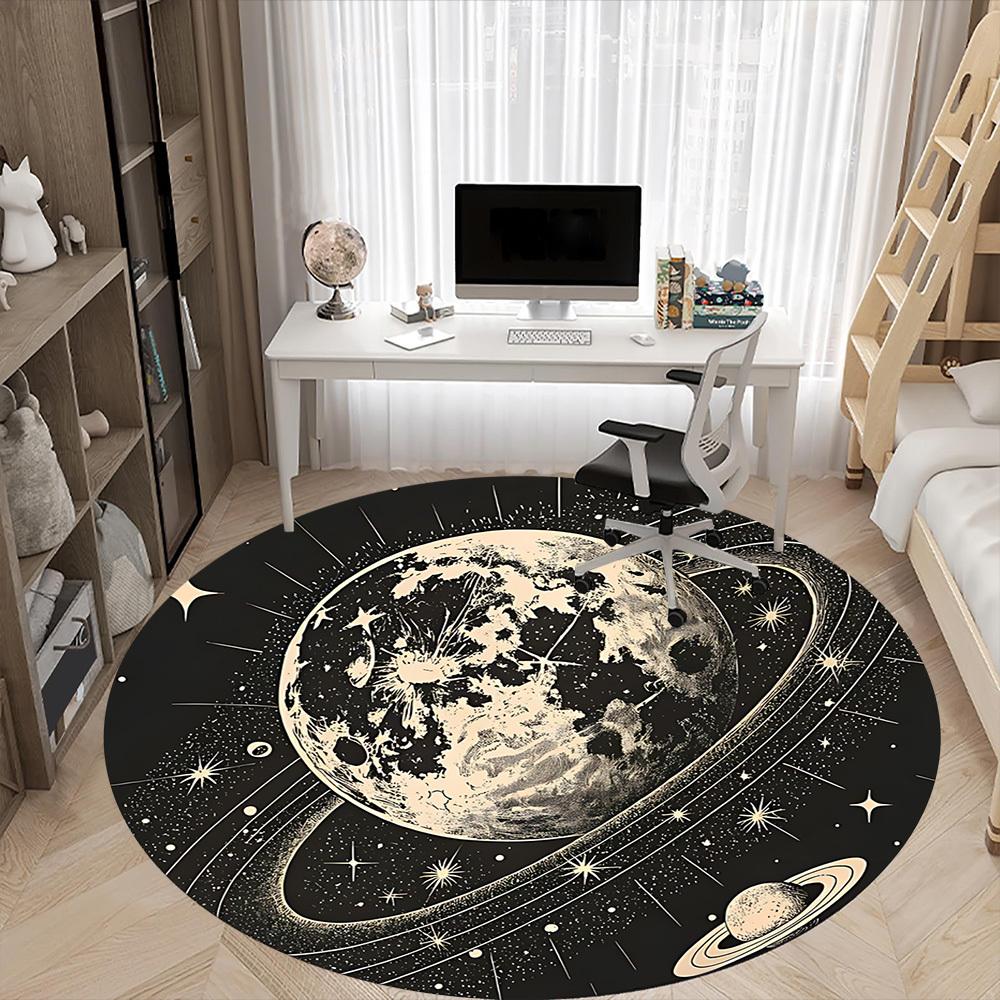 1pc Moon Saturn Office Round Area Rug, Indoor Mat Suitable ForOffice, Under Office Chairs Bedroom Living Room Home Decor, Room Deco,  n66