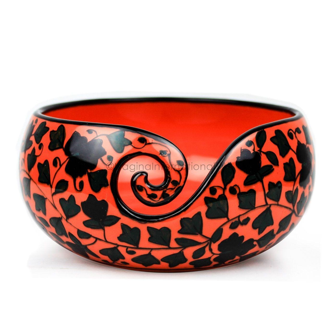 

Керамическая привлекательно расписанная вручную великолепная каменная чаша для хранения клубка пряжи с инновационным дозирующим завитком (Средний, Пажитник Красный)